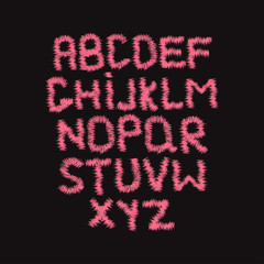 Fashion embroidery pink font. Vector hand drawn illustration.