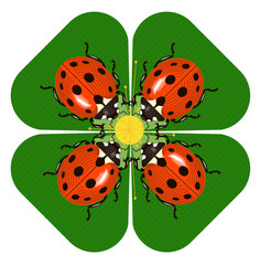 Fototapeta premium Family dinner of ladybugs at the round table