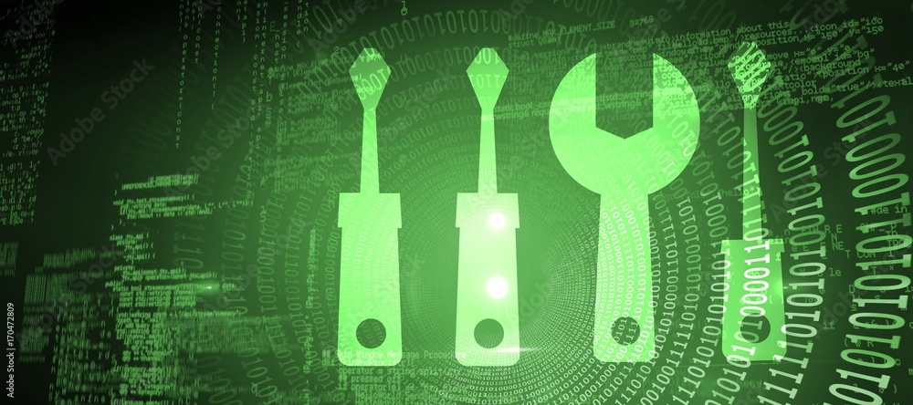 Poster composite image of spanner and screwdrivers