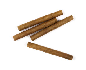 Cigarillos without filter isolated over white background, top view
