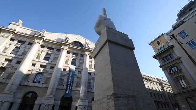 Milano, Piazza Affari, September 5, 2017 - collection of different shots including a slider shot of the Stock Exchange facade