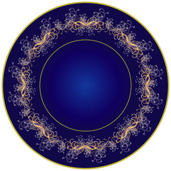 Dark blue plate (cobalt) with a graceful pattern.