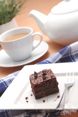 Homemade chocolate brownies served on a plate