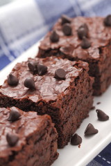 Homemade chocolate brownies served on a plate