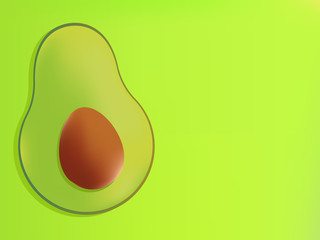 Green Background with realistic avocado and place for text. Banner. 