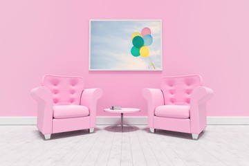 Composite image of pink armchairs against blank picture frame 