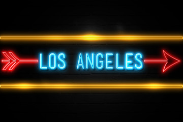 Los Angeles  - fluorescent Neon Sign on brickwall Front view