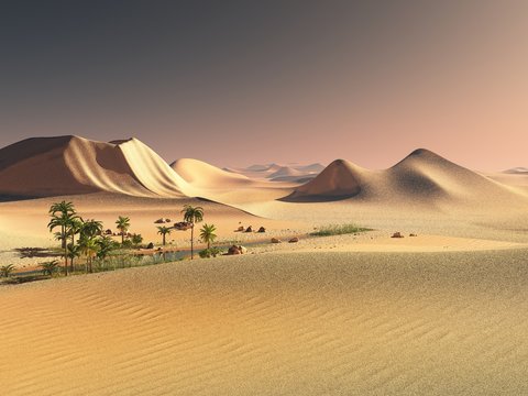 Beautiful natural background -African oasis 3d rendering