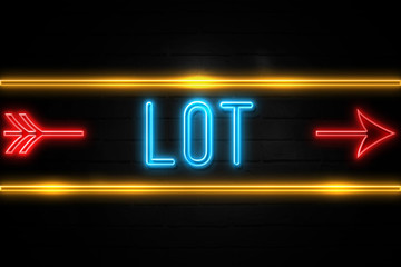 Lot  - fluorescent Neon Sign on brickwall Front view