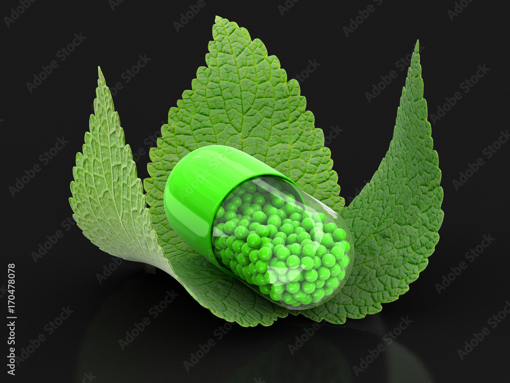 Poster capsule and leaves. image with clipping path