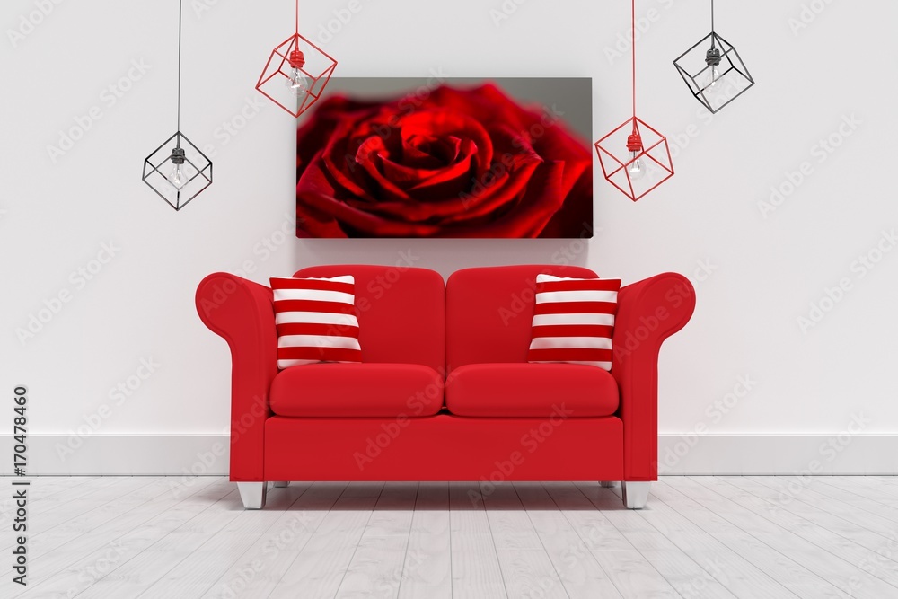 Poster composite image of 3d illustration of empty red sofa with