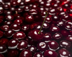 Ripe fresh rich cherries in water. Fruit background.