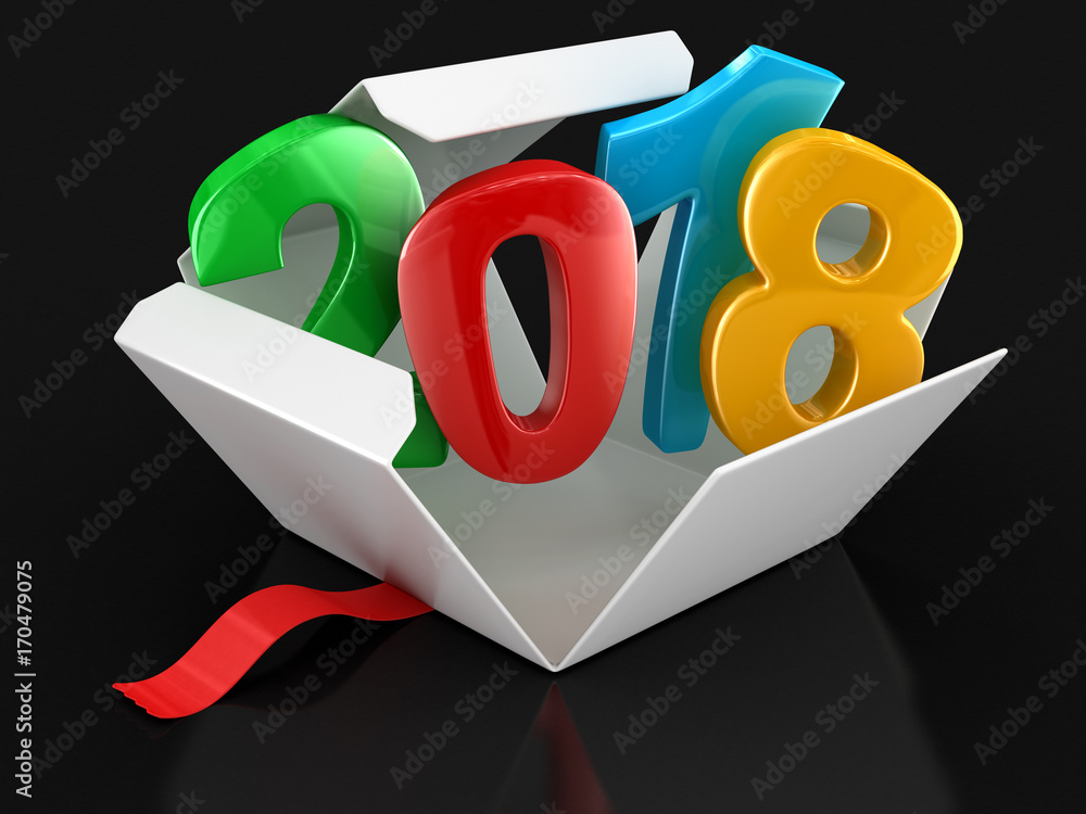 Poster open package with 2018. image with clipping path