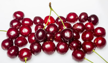 Fresh cherries on a white background. Isolated. Cherry background.