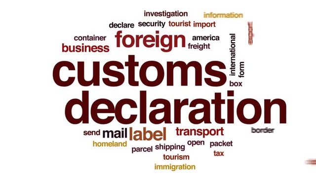 Customs declaration animated word cloud, text design animation.