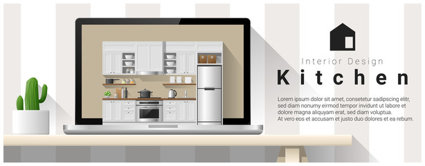 Modern kitchen interior design background , vector , illustration