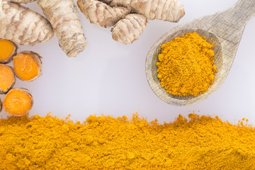 Roots and turmeric powder (Curcuma longa)
