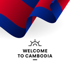 Naklejka premium Welcome to Cambodia. Cambodia flag. Patriotic design. Vector illustration.