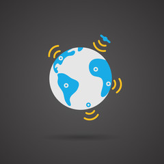 Satellite of the Earth. Earth vector icon on black background.