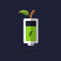 Obraz premium Green Battery and Green leaf.