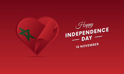 Banner or poster of Morocco independence day celebration. Waving flag. Vector illustration.