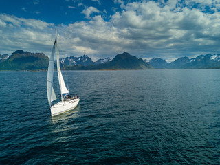 Aerial view of sailing yacht in Norway