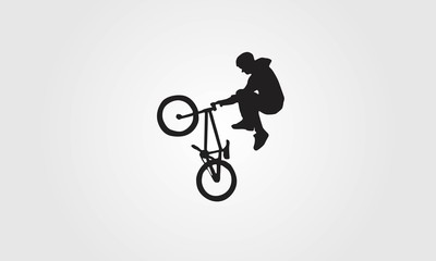 Cyclist rider bmx performs trick jump logo silhouette vector
