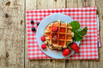 Sweet dessert with fruit syrup