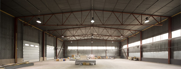 Hangar for storage. Industrial warehouse.