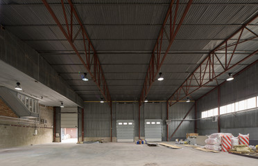 Hangar for storage. Industrial warehouse.