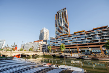 Obraz premium Morning view on the office buildings at Scheepsmakers port in Rotterdam city