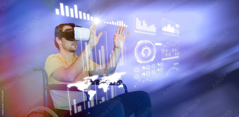 Aufkleber composite image of man using virtual reality glasses while