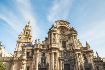 Fototapeta na wymiar Facade of the Cathedral Church of Saint Mary in Murcia, Spain.