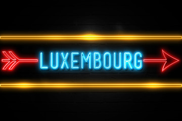 Luxembourg   - fluorescent Neon Sign on brickwall Front view
