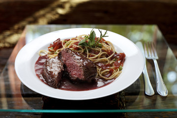 Steak and pasta