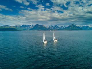 Aerial view of sailing yacht in Norway