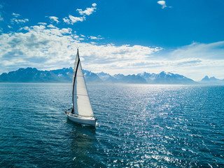 Aerial view of sailing yacht in Norway