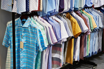 Men's shirts with short sleeves in store