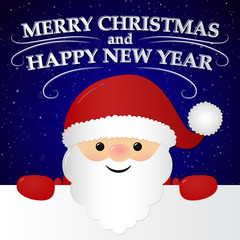 Concept of Christmas card with smiley Santa Claus. Vector.