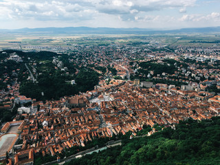 Aerial Drone View Of Brasov City In Romania