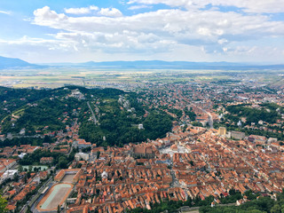Obraz premium Aerial Drone View Of Brasov City In Romania