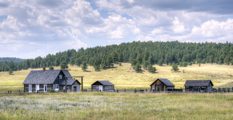 View of the 1878 A.D. Adeline Hornbek Homestead, a part of the Florissant Fossil Beds National Monument, neat Florissant, Colorado, U.S.A.