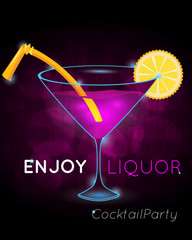 Bright pink cocktail in martini glass with orange slice disco