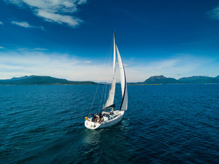 Aerial view of sailing yacht in Norway