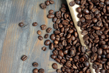 Coffee beans on wood