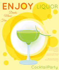Green cocktail in coupe glass with slice of lime on yellow circles