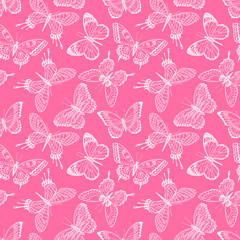Fototapeta premium seamless sketch pink butterflies