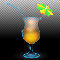 Orange cocktail with straw and decorative umbrella