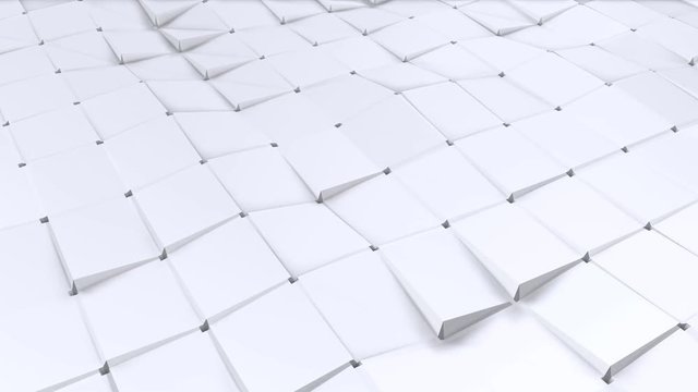 Simple low poly 3D surface as art background. Soft geometric low poly background of pure white grey polygons. 4K Full hd seamless loop background with copy space