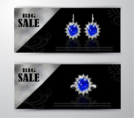 Golden earrings with sapphire and diamonds